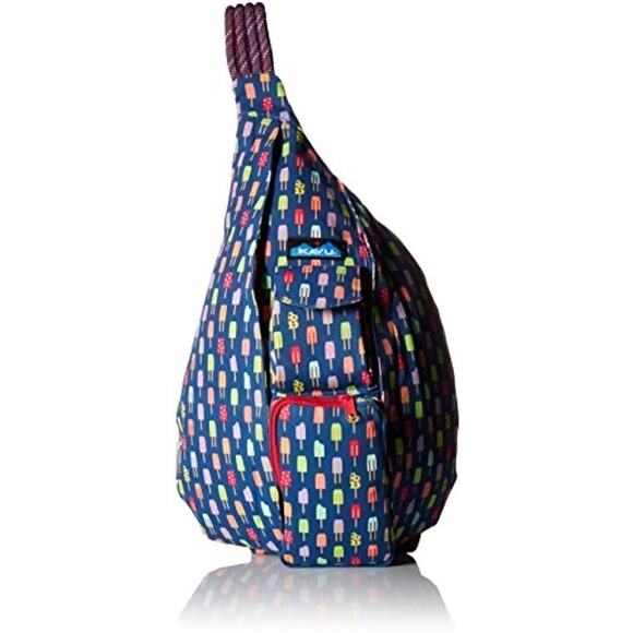 KAVU Backpack Crossbody Sling Rope Bag Blue Multicolored Ice Cream Summer Retire - Picture 1 of 10